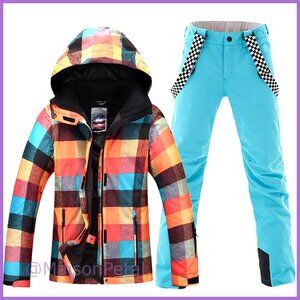 Polyester Ski Jacket and Pants Set Waterproof Windproof Insulated Snowsuit